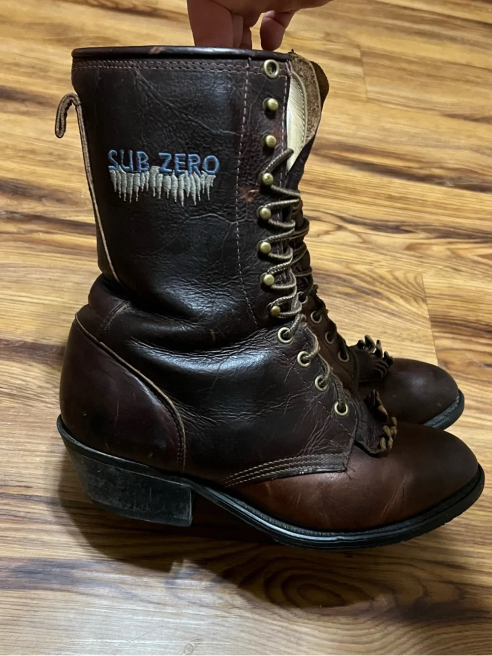 Double H Dark Brown Leather Cowboy Work Boots with Embroidered Accent - Picture 3 of 7
